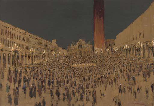 Giuseppe Cherubini - Crowds at Piazza San Marco, Venice