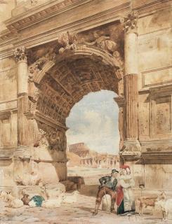 Giuseppe Constantini - Scene Popolare all\'Arco di Tito sight size 19 1/4 x 14 3/4 in. (49.0 x 37.5 cm) framed 27 1/2 x 23 x 1 3/4 in.