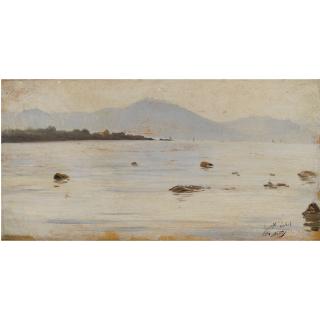 Giuseppe De Nittis - Marina Napoletana All\'Alba Con Scogli