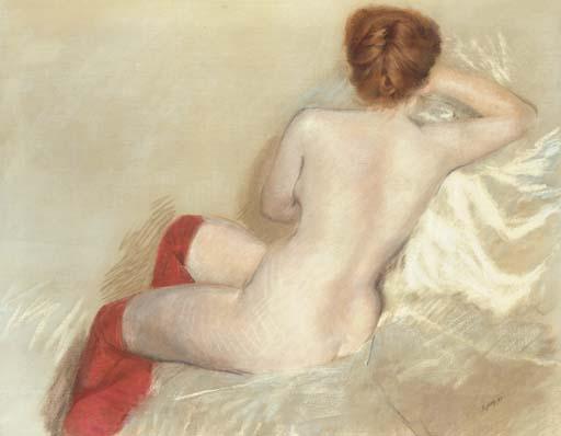Giuseppe De Nittis - Nude with red Stockings