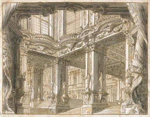 Giuseppe Galli Bibiena - The Courtyard Of A Palace, For A Theatrical Set
