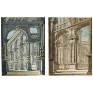 Giuseppe Galli Bibiena - Two Stage Designs With Colonnades