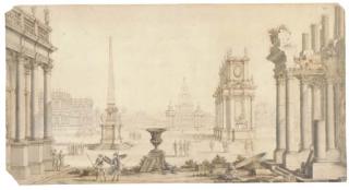 Giuseppe Galli Bibiena - Une fantaisie de monuments classiques avec des personnages: Projet de théâtre