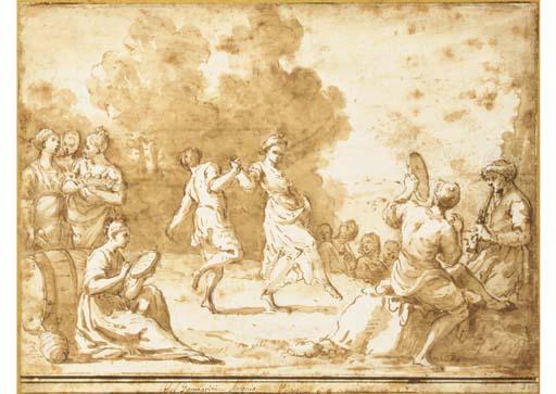 Giuseppe Gambarini - Peasants dancing in a landscape surrounded by musicians
