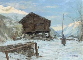 Giuseppe Gheduzzi - Ultime carezze di sole morente sulle vette a Val Tournanche, Dicembre