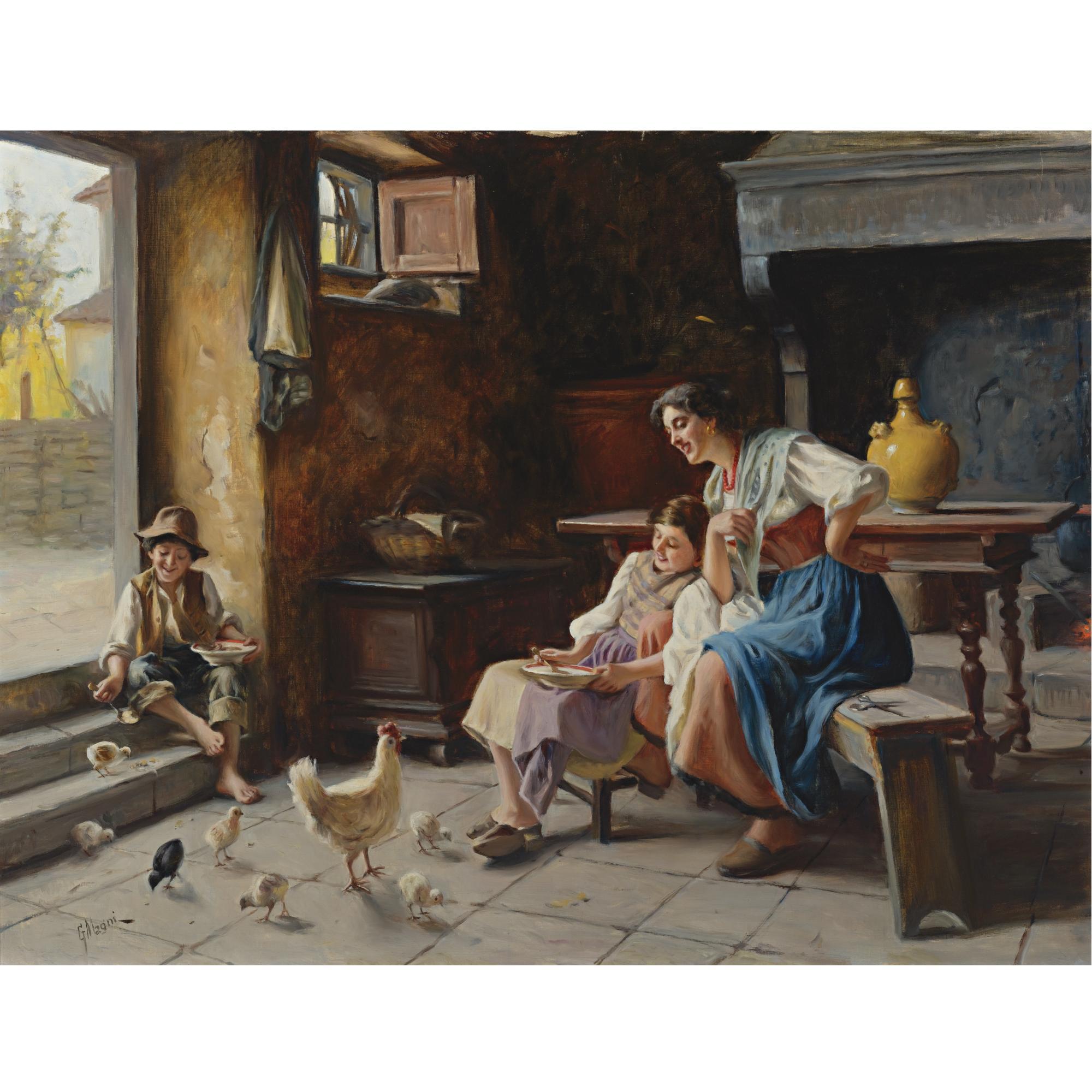 Giuseppe Magni - Italian Feeding The Chicks