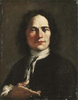 Giuseppe Maria Crespi - Portrait of an artist, half-length, in a black coat and a white shirt