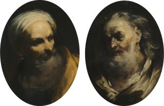 Giuseppe Maria Crespi - Study Of A Bearded Man Wearing A Turban, Head And Shoulders, Looking Right; Study Of An Elderly Bearded Man, Looking Left