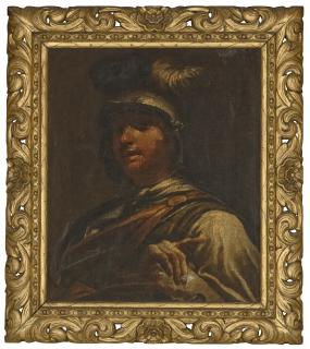 Giuseppe Maria Crespi - Young man wearing a plumed helmet, bust-length