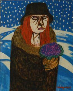 Giuseppe Migneco - Donna con fiori