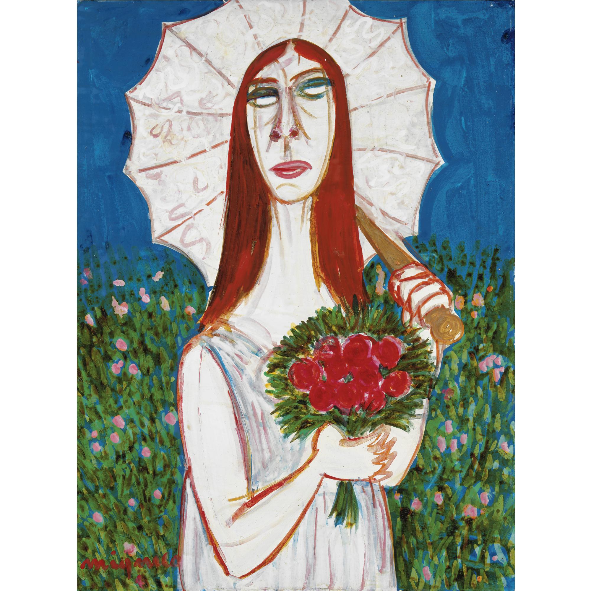 Giuseppe Migneco - Donna Con Mazzo Di Fiori