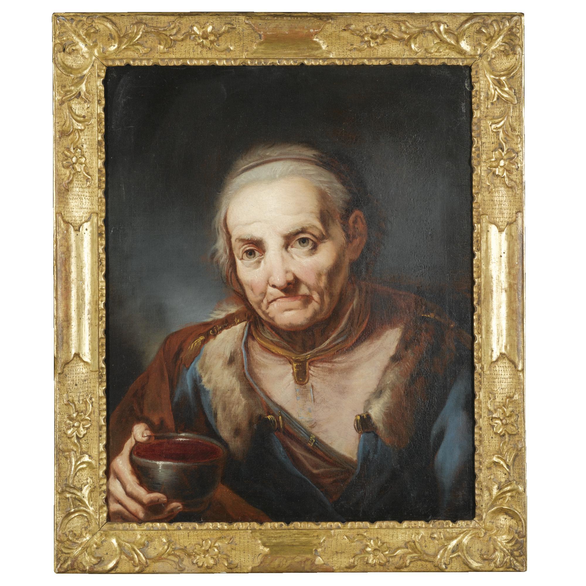 Giuseppe Nogari - A Tronie Of An Elderly Lady Holding A Bowl