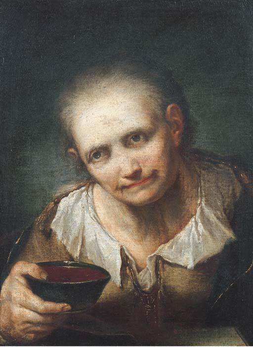Giuseppe Nogari - An old woman, holding a bowl