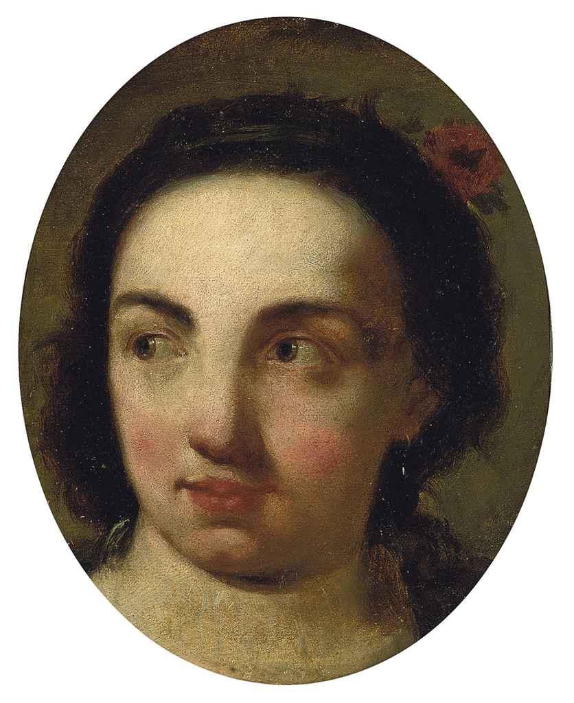 Giuseppe Nogari - Head of a young girl with a flower in her hair