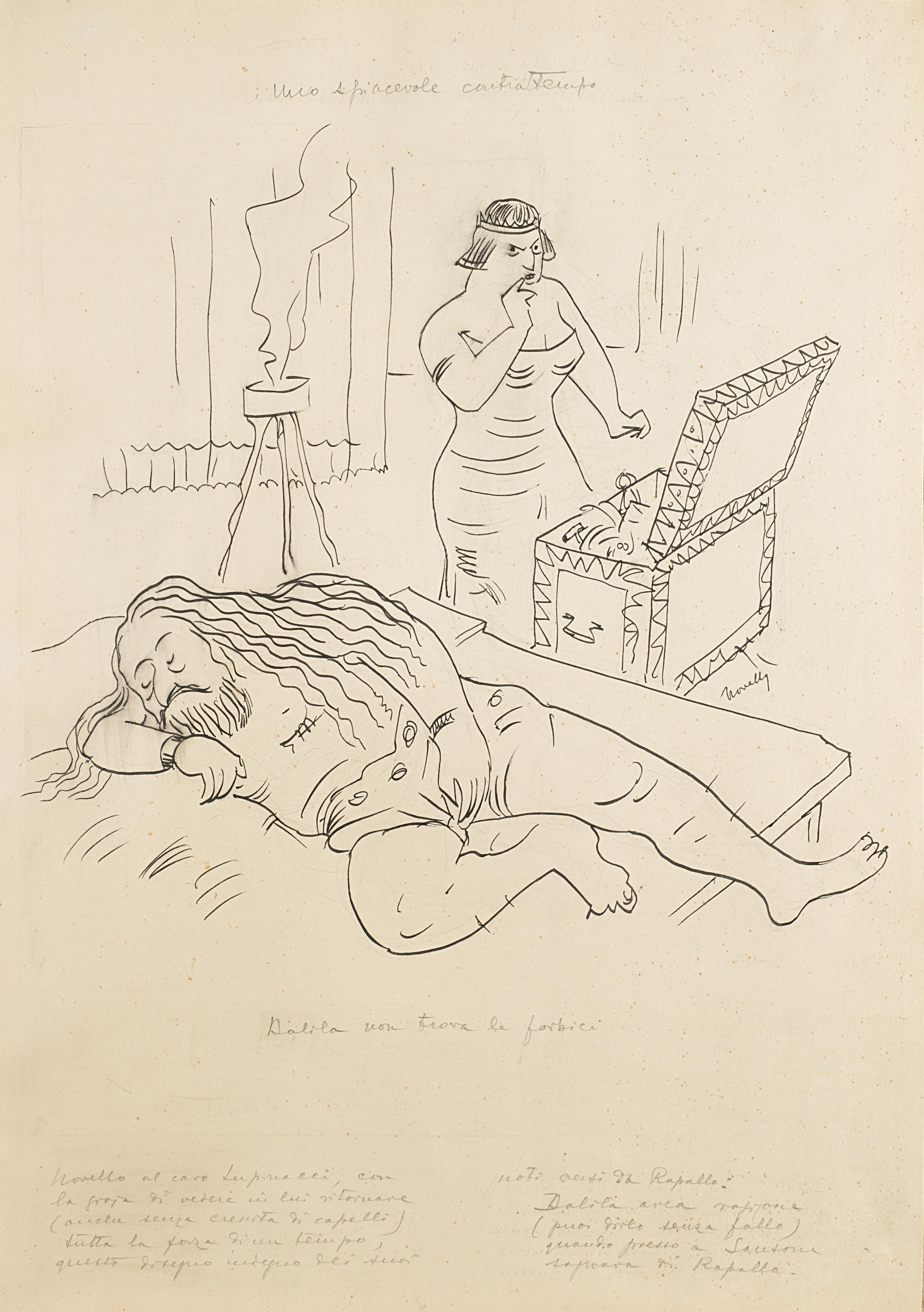 Giuseppe Novello - Uno spiacevole contrattempo - Dalila non trova le forbici