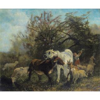 Giuseppe Palizzi - Enfant Et Moutons Dans La Campagne