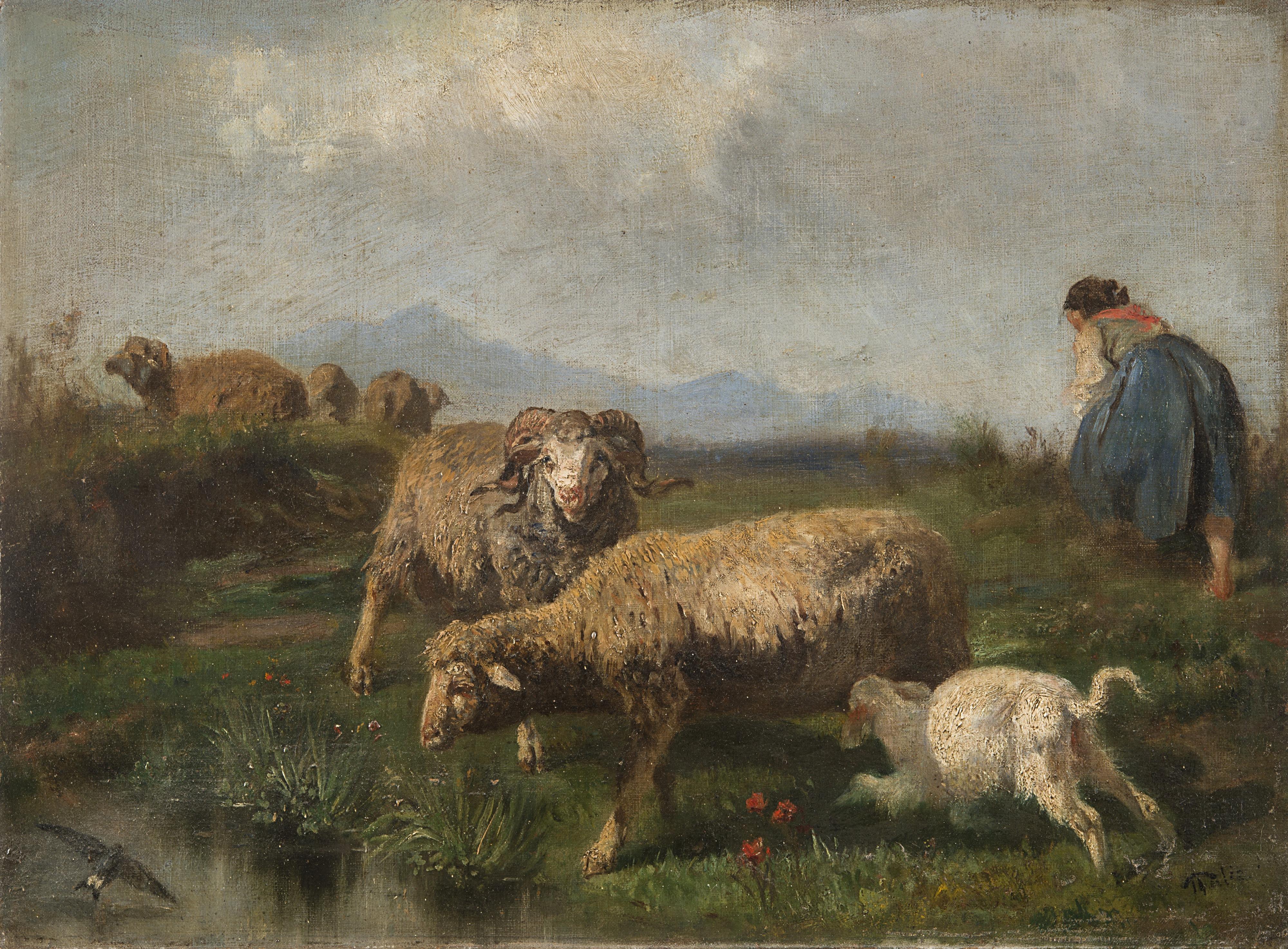 Giuseppe Palizzi - Pastorella con gregge