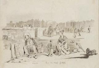 Giuseppe Palizzi - Un artiste avec sa famille attendant les clients sur le pont Neuf