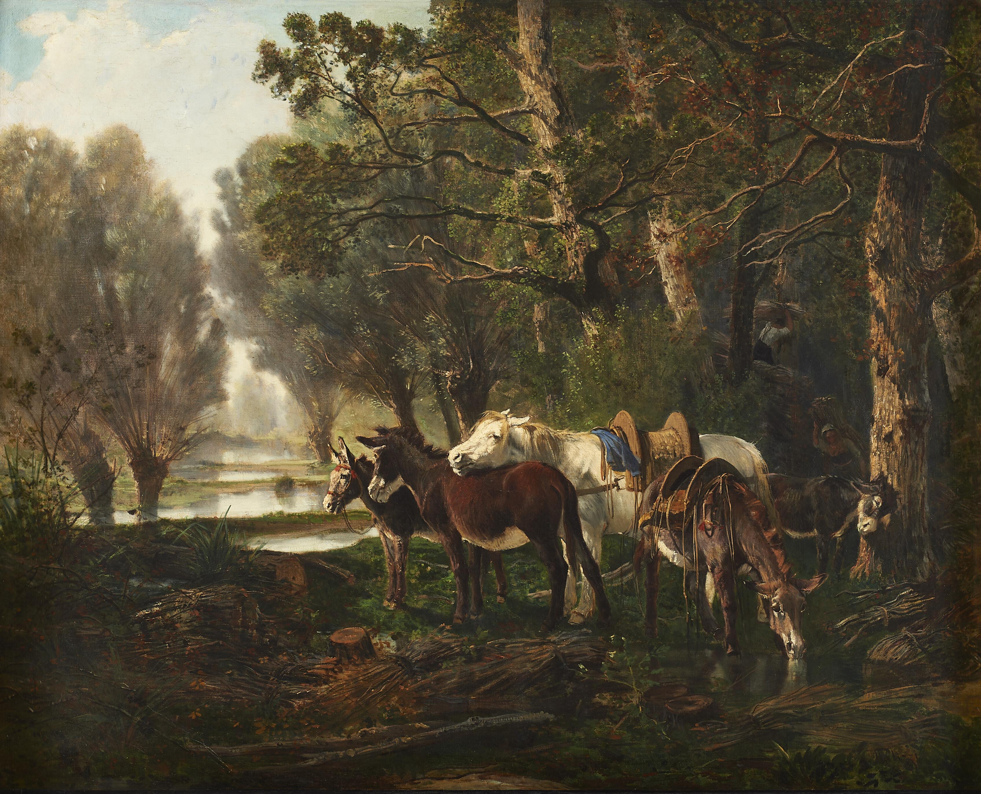 Giuseppe Palizzi - Un cavallo e degli asini attendono la raccolta delle fascine