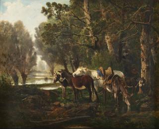 Giuseppe Palizzi - Un cavallo e degli asini attendono la raccolta delle fascine