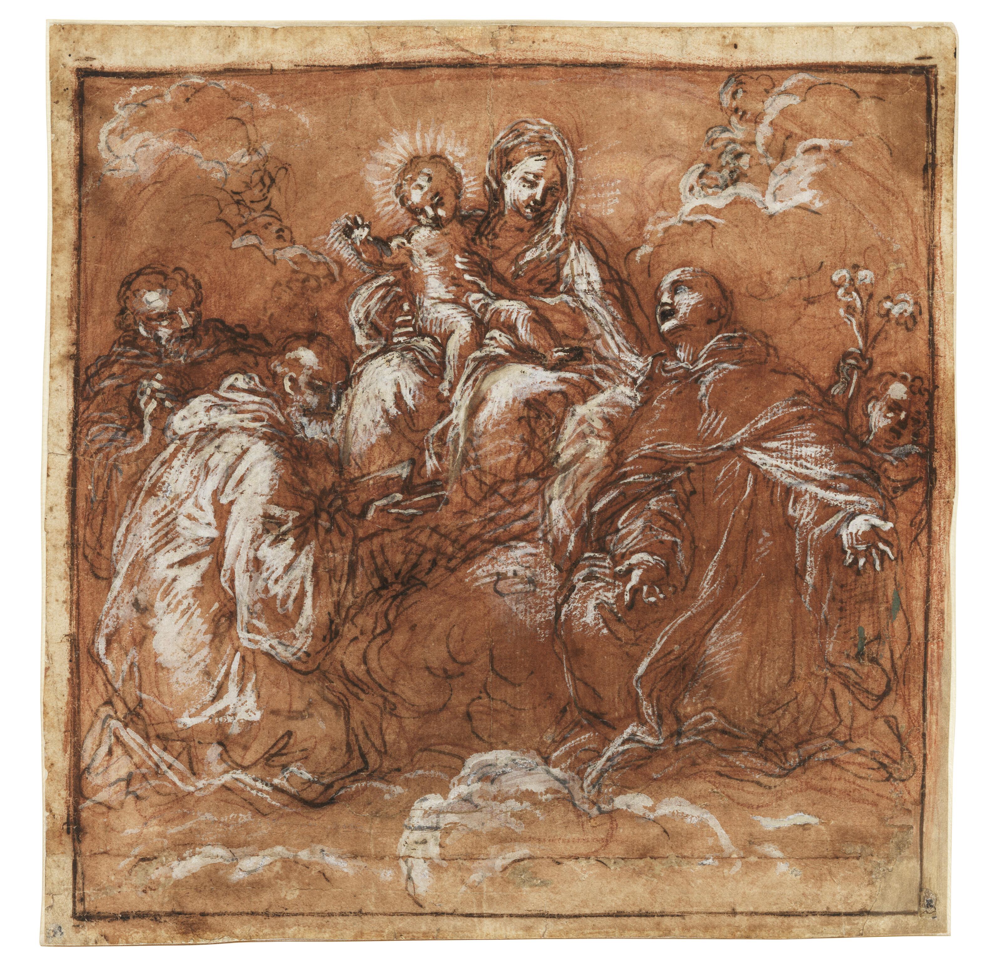 Giuseppe Passeri - The Virgin and Child with saints and angels (recto); A study of a mounted warrior and a pair of figures (verso)