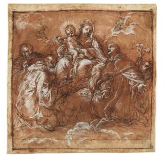 Giuseppe Passeri - The Virgin and Child with saints and angels (recto); A study of a mounted warrior and a pair of figures (verso)