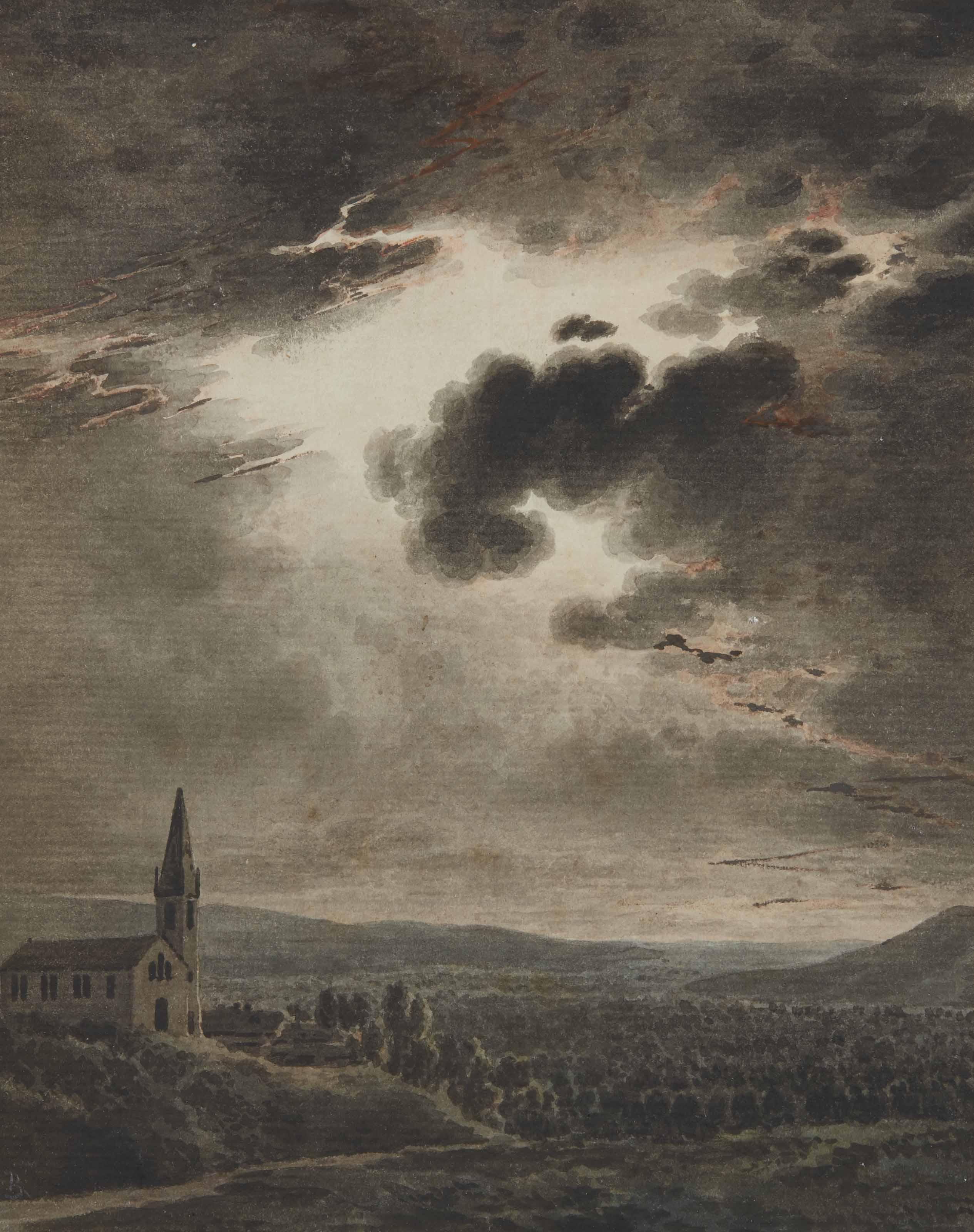 Giuseppe Pietro Bagetti - Église dans un paysage nocture de campagne
