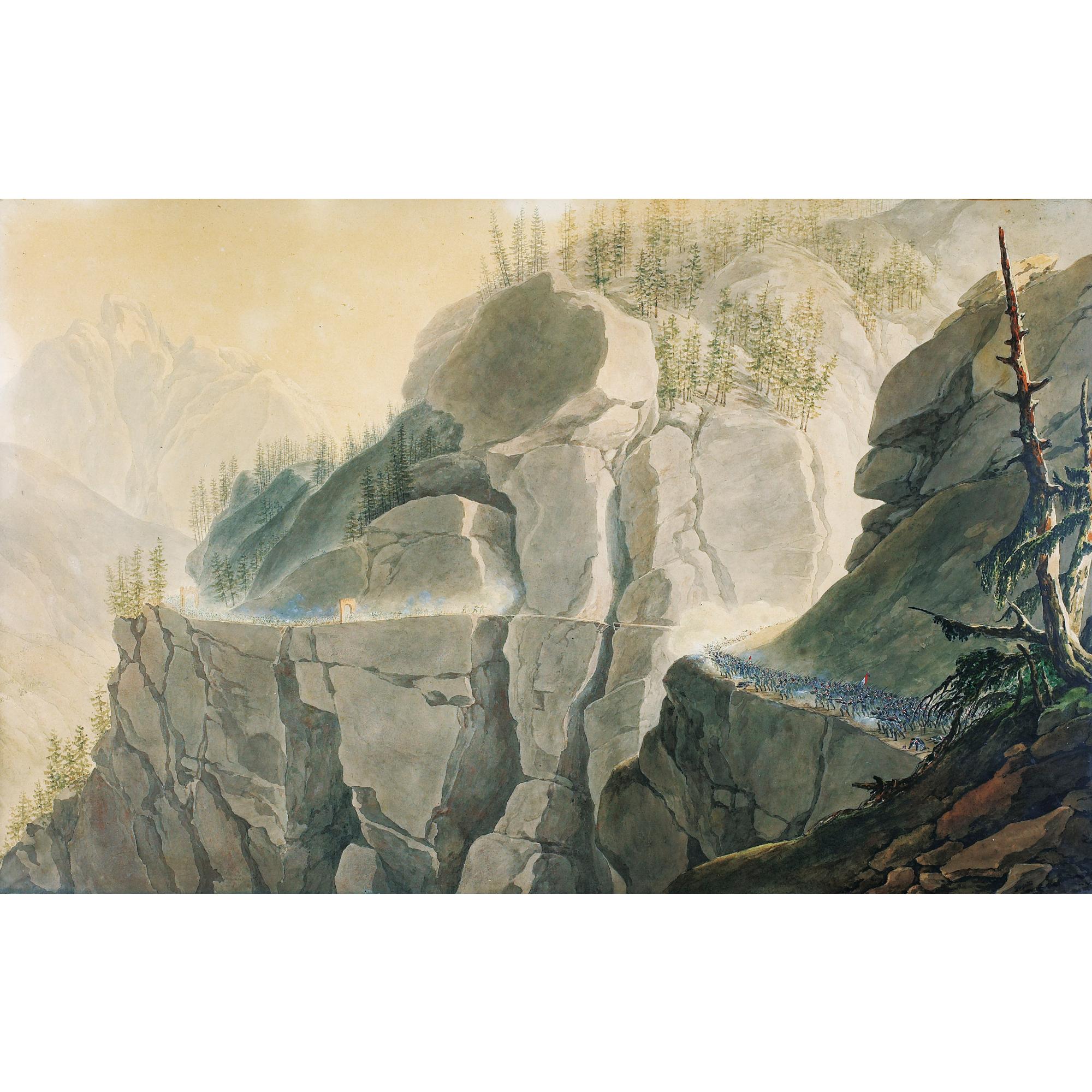 Giuseppe Pietro Bagetti - Les Français Forcent L\'Ennemi À Abandonner Le Défilé Fortifié De La Cluse Dans La Vallée D\'Aoste Le 21 Mai 1800