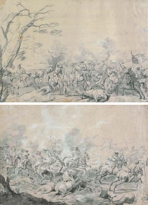 Giuseppe Pinacci - Un choc de cavalerie; et Un choc de cavalerie, des chevaux fuyant sur la gauche