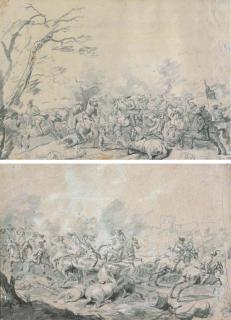 Giuseppe Pinacci - Un choc de cavalerie; et Un choc de cavalerie, des chevaux fuyant sur la gauche
