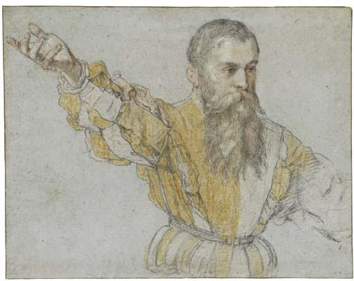 Giuseppe Porta - A bearded man, half-length, wearing a quartered doublet, gesturing to the left
