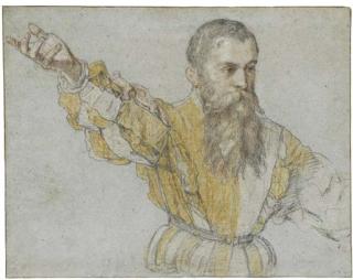 Giuseppe Porta - A bearded man, half-length, wearing a quartered doublet, gesturing to the left