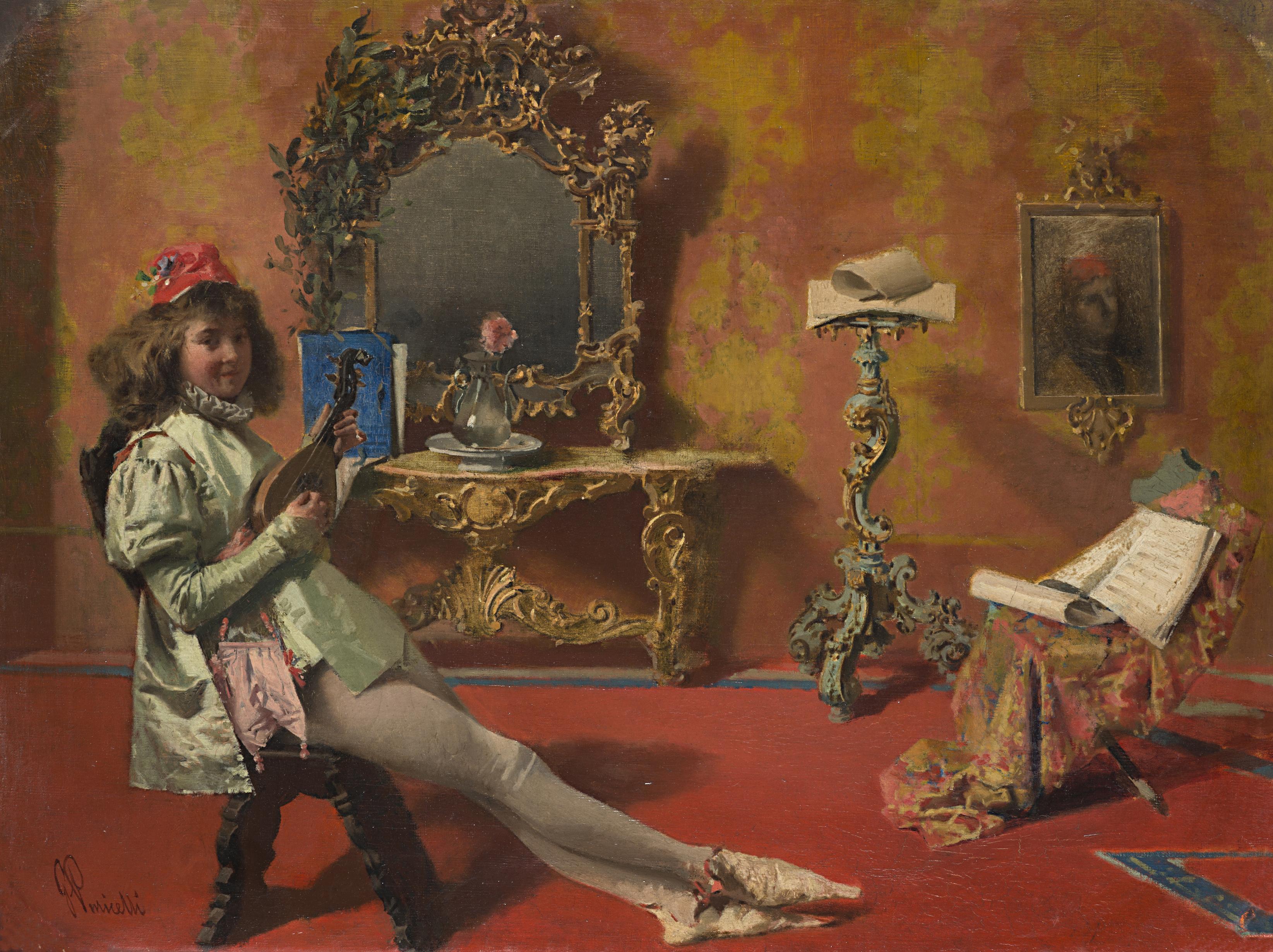 Giuseppe Puricelli Guerra - Interno roccocò con paggio suonatore