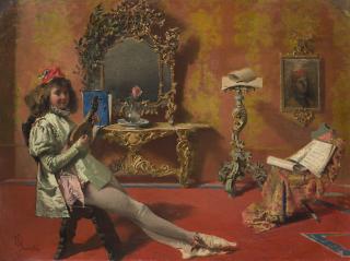 Giuseppe Puricelli Guerra - Interno roccocò con paggio suonatore