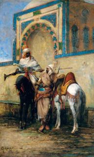 Giuseppe Raggio - Arab horsemen resting outside a mosque