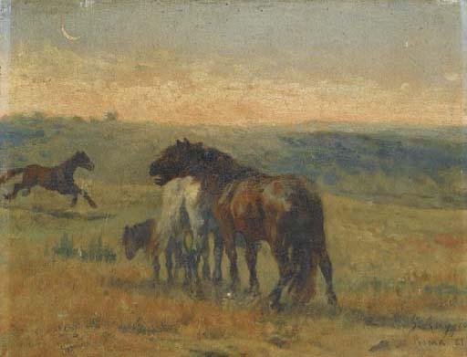 Giuseppe Raggio - Cavalli Nella Campagna, 1881