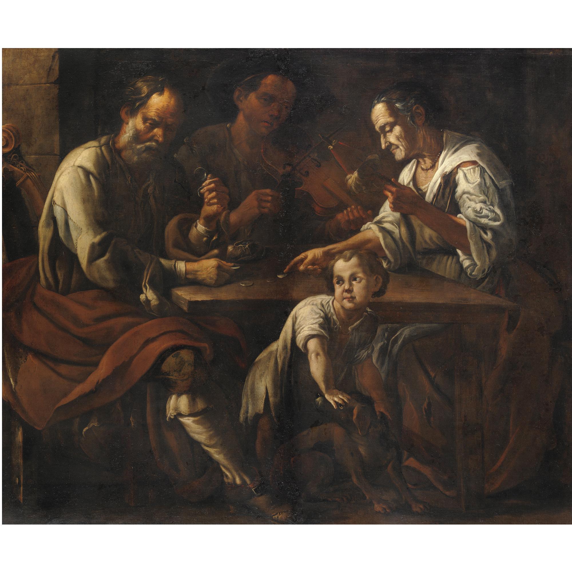 Giuseppe Romani - Scena Con Giocatori E Un Bambino