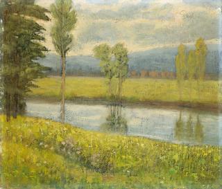 Giuseppe Sacheri - Paesaggio collinare con torrente