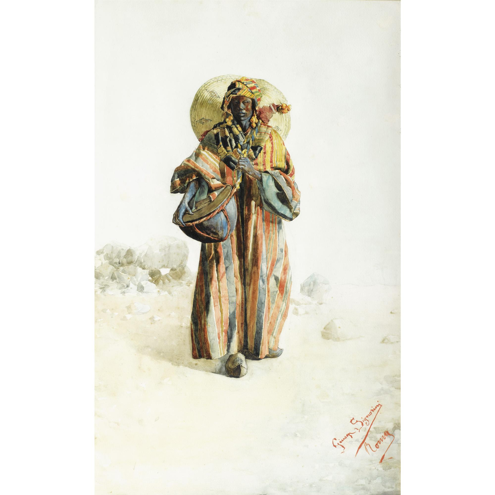 Giuseppe Signorini - Joueur De Tambourgiuseppe Signorini ; Musician With A Drum ; Signed And Located Roma   ; Watercolour