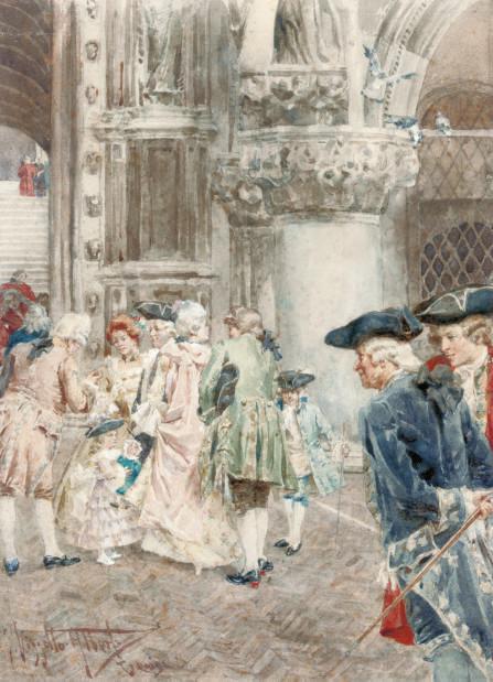 Giuseppe Vizzotto Alberti - Gossiping outside a Venetian church