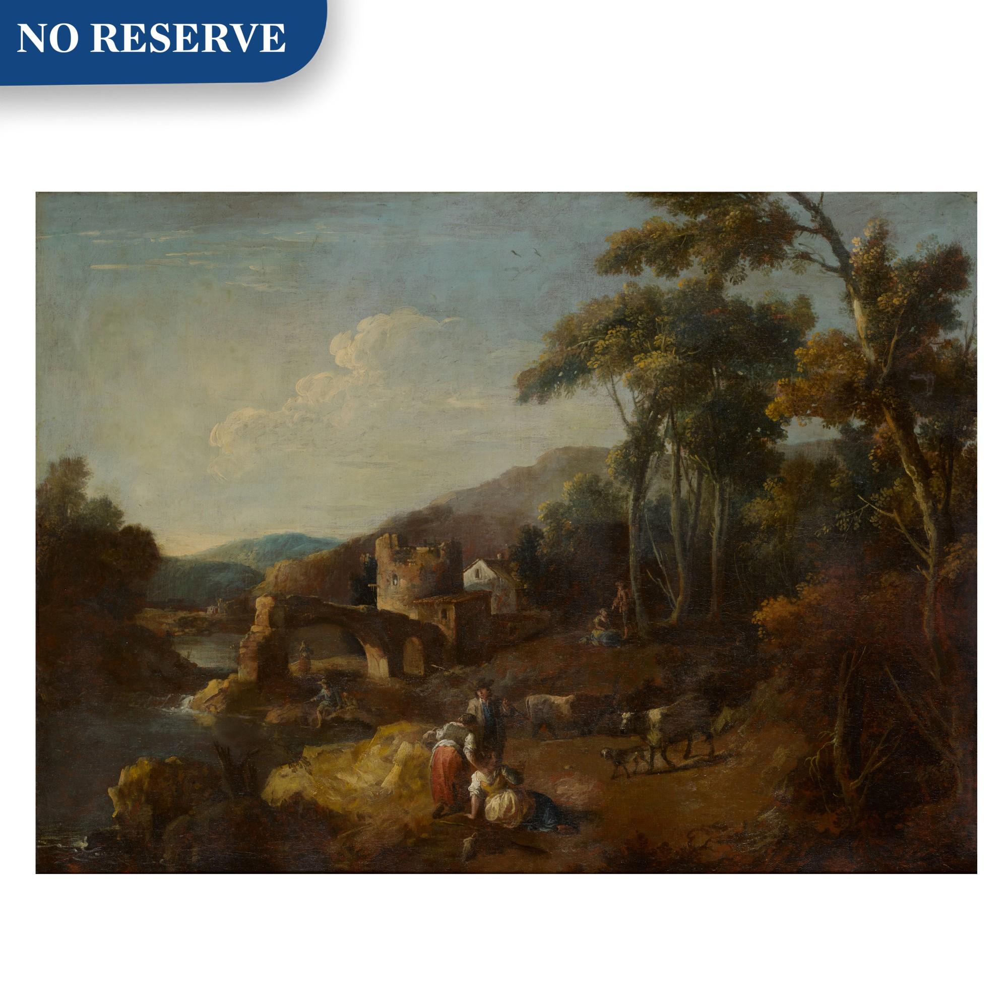 Giuseppe Zais - A wooded river landscape with ruins and figures