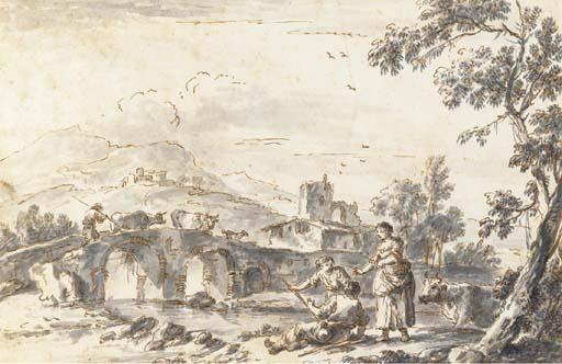 Giuseppe Zais - Herdsmen in an extensive landscape