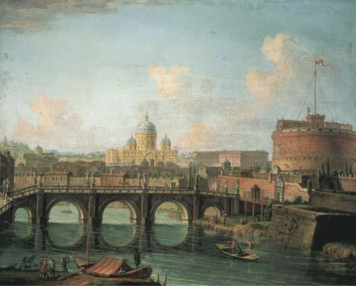 Giuseppe Zais - The Tiber, Rome, with the Castel Sant\' Angelo and Saint Peter\'s in the background; and The Roman Forum