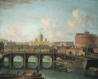 Giuseppe Zais - The Tiber, Rome, with the Castel Sant\' Angelo and Saint Peter\'s in the background; and The Roman Forum