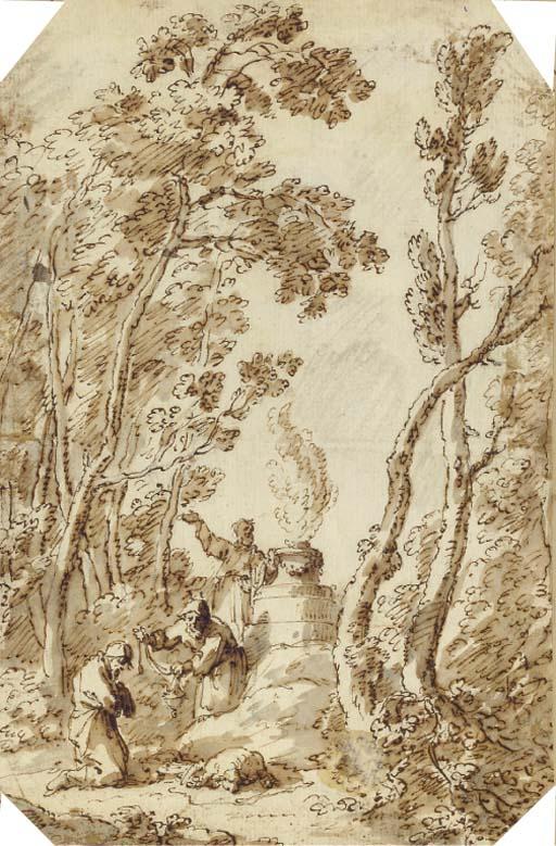 Giuseppe Zocchi - Des Prêtres Sacrifiant Un Agneau Dans Un Paysage