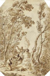 Giuseppe Zocchi - Des Prêtres Sacrifiant Un Agneau Dans Un Paysage