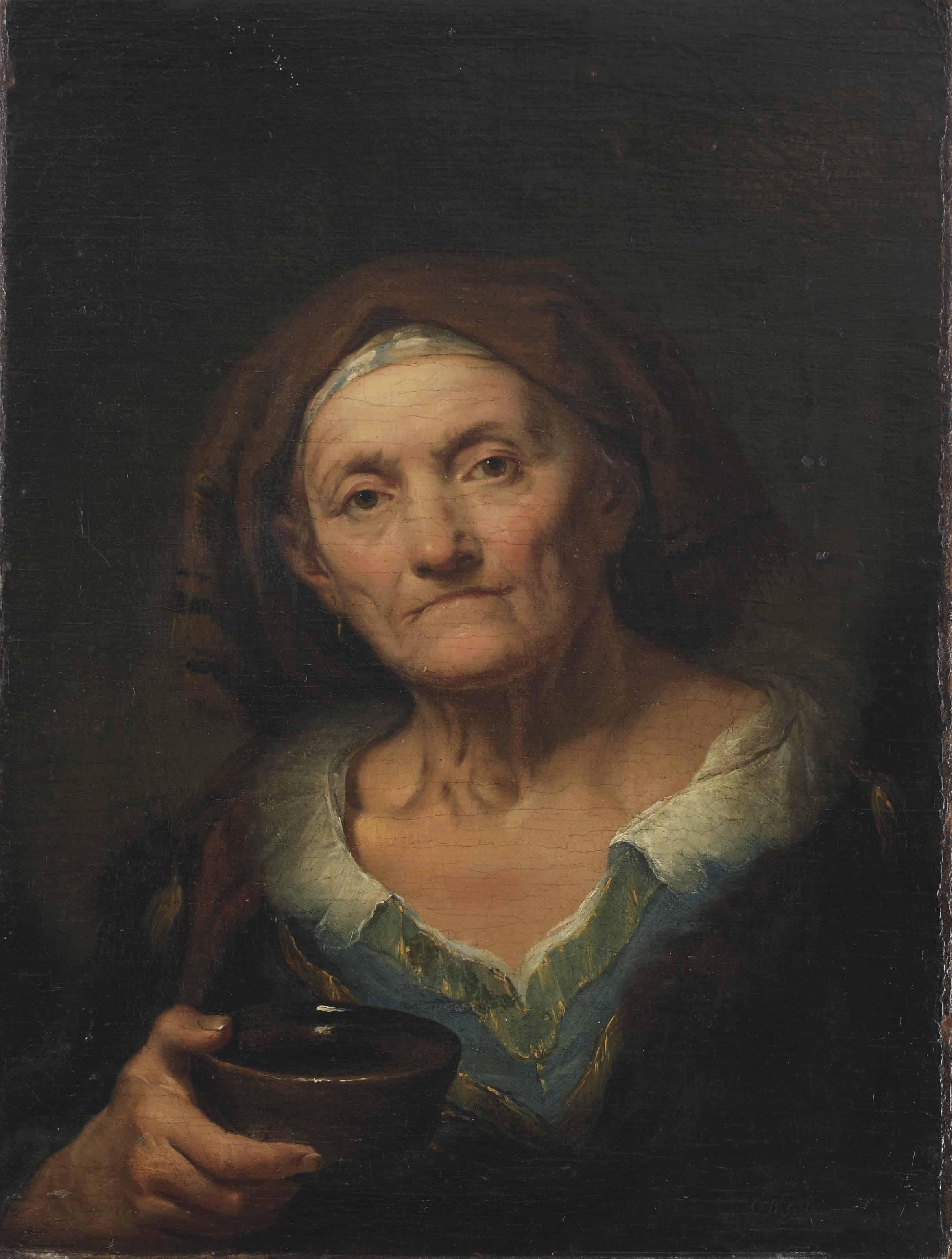 Giusesppe Nogari - A tronie of an old woman holding a cup