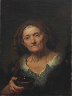 Giusesppe Nogari - A tronie of an old woman holding a cup