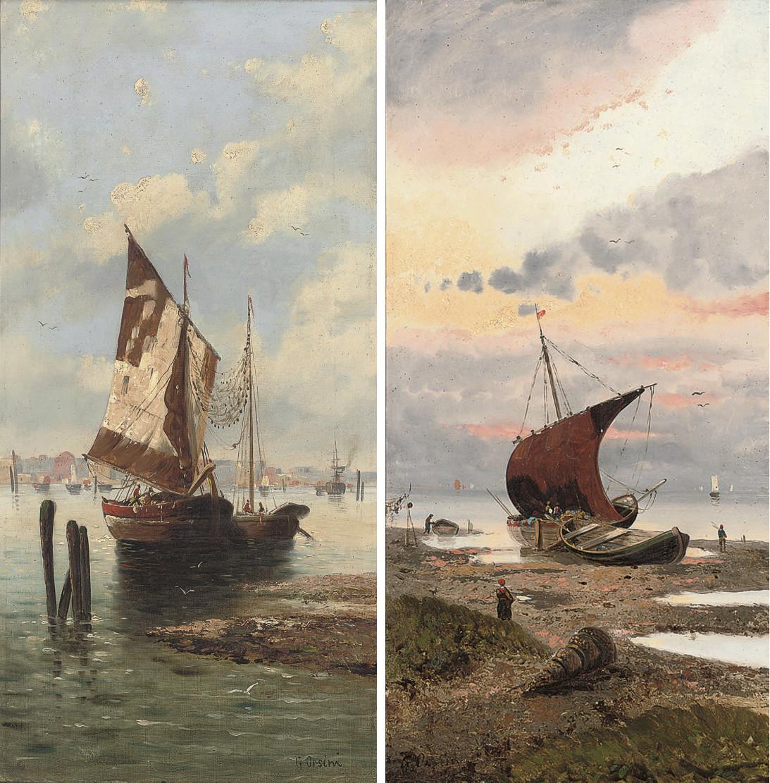 Giustinia Orsini - Fishing boats on the Venetian coast; and Unloading the catch at dusk