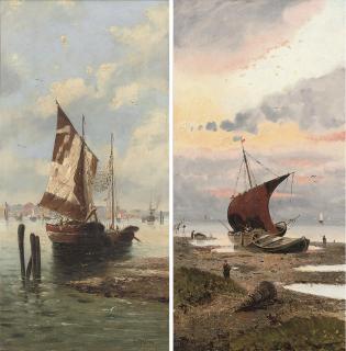 Giustinia Orsini - Fishing boats on the Venetian coast; and Unloading the catch at dusk